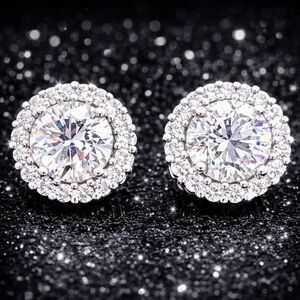 NEW 3ct Fancy Round brilliant cut Micro Pave Set Cz Diamond Stud halo Earrings